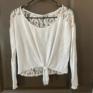 Charlotte Russe Cream Tie Front Lace Blouse